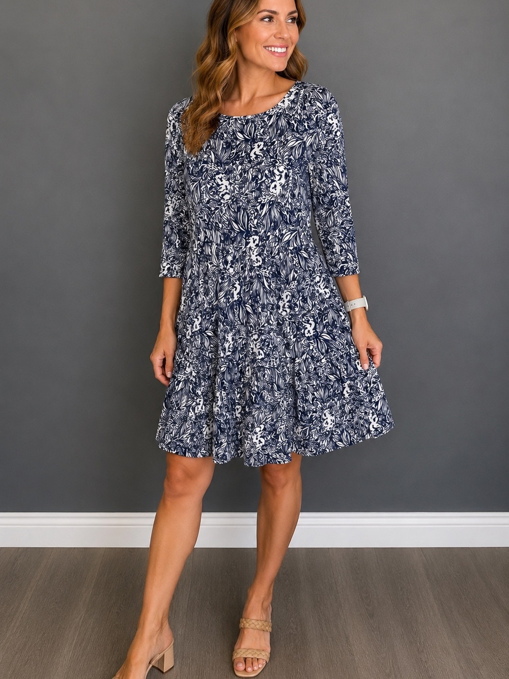 Lilly Pulitzer Totally Koalafied Cotton Empire Waist Dress 3/4 Sleeves Size M